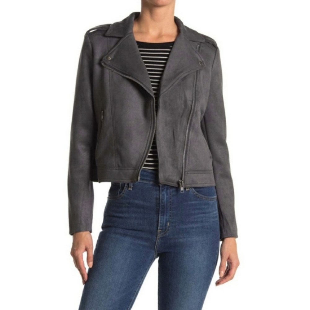 NWT Philosophy Grey Faux Suede Moto Jacket - Picture 5 of 5